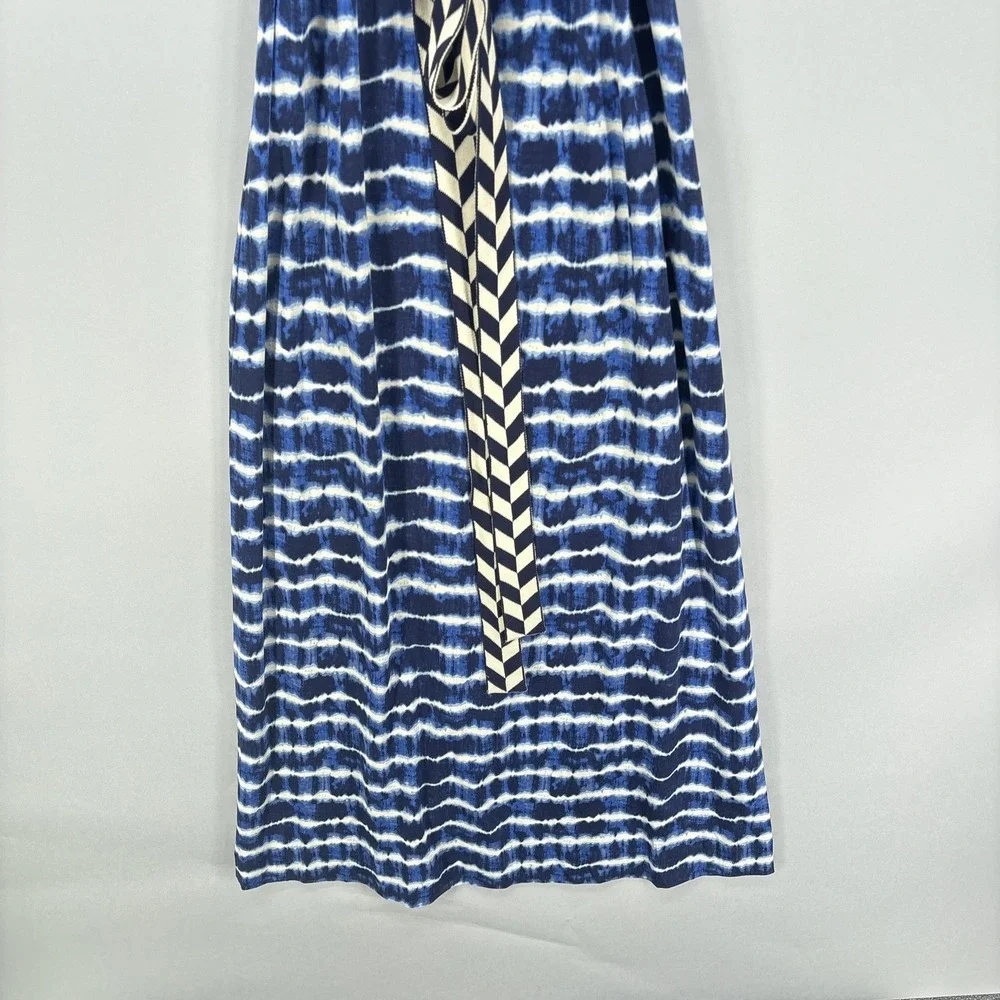 Tory Burch Dress Small Blue Tie Dye Sleeveless Maxi Tank Belted Jersey Boho